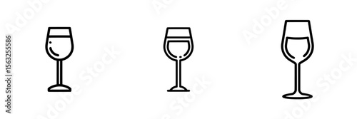 Flat style wine glass icon, accompanied by a modern flask illustration set against an isolated background, symbolizing a champagne wineglass business concept