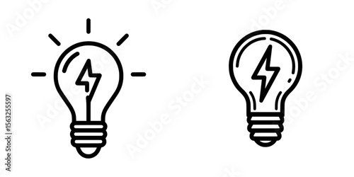 The concept of modern electricity energy and ecology is illustrated through a light bulb with lightning, edited into a linear icon, and outlined with lightning, representing a modern business idea