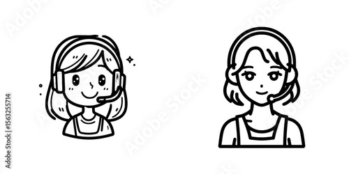 The linear style icon for customer service features a person wearing a headset, signifying customer support or service, and includes an editable stroke width