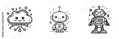 Modern flat illustration on the background featuring a stock icon, ai stars symbol, machine learning, and tools to generate image and text with a data assistant and computer help