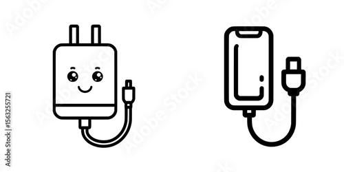 Icon of a mobile phone charger, created in a modern outline style, suitable for web design, on a white background, in eps