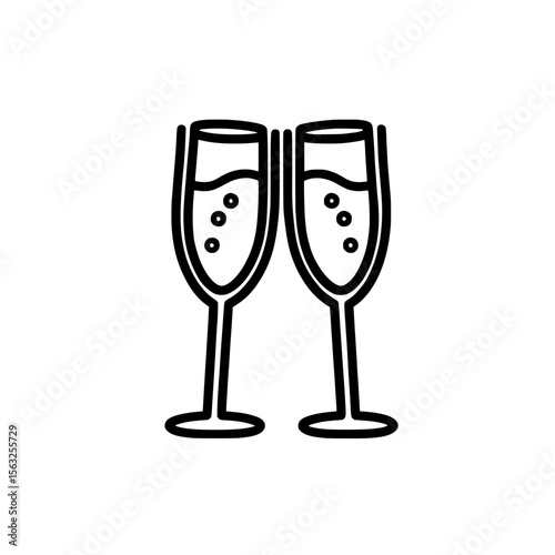 A flat icon of champagne and modern illustration of isolated wine glasses
