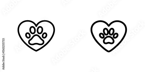 The concept of love, protection, and care for animals is represented by a modern linear icon of a paw and heart isolated on a white background
