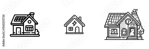 A modern flat illustration of an energy efficient home editable stroke outline icon is isolated on a white background and is pixel perfect at 64 x
