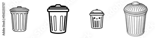 Icon of a trash bin with a lid in linear style, featuring an editable stroke width