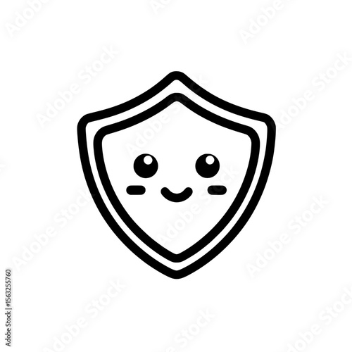 A simple black line icon of a security shield, symbolizing safety and protection, is presented in a modern flat design style, suitable for incorporation into app logos, web buttons, and ui ux as