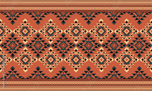 Geometric graphic patterns inspired by tribal patterns, “native” patterns, distinctive features and uniqueness of the Native American peoples such as the Navajo or Aztecs. Diamond shapes, black, navy 