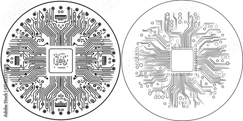 Modern icon illustration of a semiconductor and circuit board, also known as a microchip