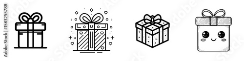 The icon is a gift in a gift box, depicted in a linear style, and has an editable stroke width