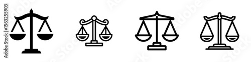 The scale of justice icon is an image related to law and justice, characterized by a solid icon style and incorporating modern justice elements in its illustration