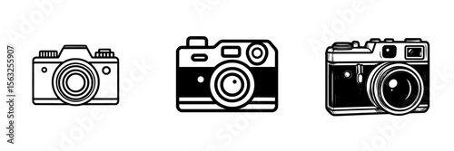 A minimal flat camera icon symbolizes the concept of photography, encompassing the ideas of snapshots, photo capture, and shutter release, commonly used in modern digital applications and graphic