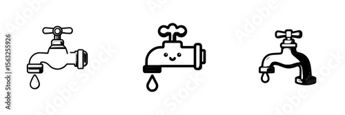 Modern illustration of a water tap icon in a contemporary style, along with a faucet icon in thin line style, is a part of modern graphic design
