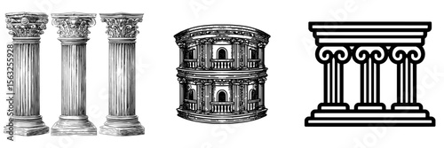 The architectural design of the Three Pillars Building is characterized by its distinctive layout and an image of three pillars