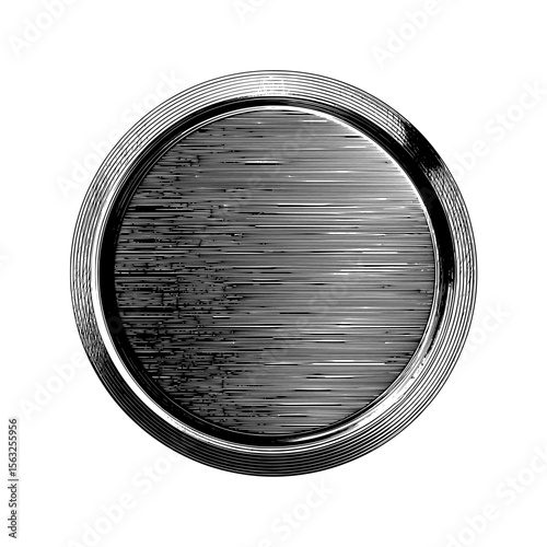 A circular metal button with a stainless steel texture is classified as a silver metal button with a silver grading