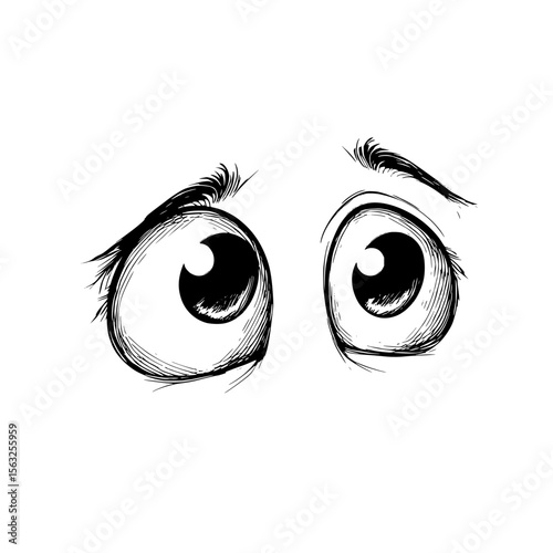 A contemporary symbol is the sideways glance, depicted by eyes looking to one side, commonly represented by the two eyes emoji, and frequently drawn in cartoons with eyes that can flip and look in