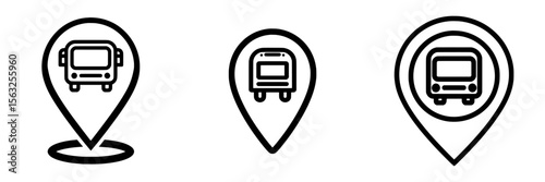 Map pointer with bus modern icon, bus station location pin symbol, and mark on the map, global positioning system GPS pictogram