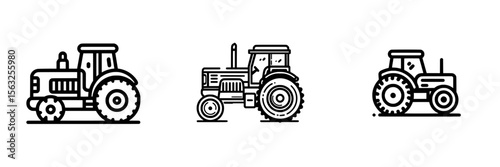 Icon for a farm tractor in line art style, symbolizing farming, agriculture, and rural life