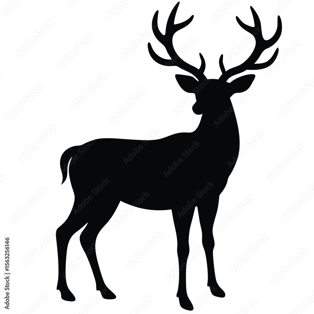 Obraz premium Silhouette of a majestic stag with large antlers deer