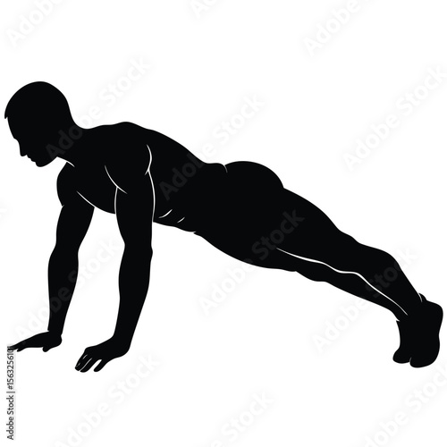 Silhouette of a muscular man performing a push up black male