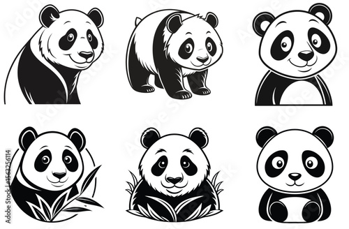 Cute cartoon panda bear set with different funny expressions and poses