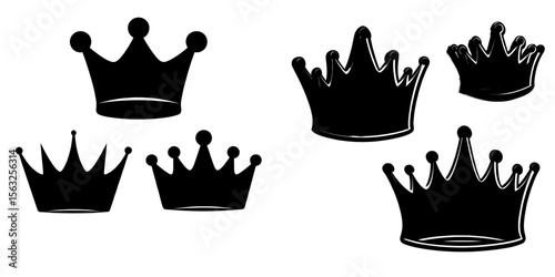 Three modern black crowns are depicted in silhouette and set against a white background