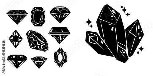A flat style sets the scene for modern cartoon gems and diamonds