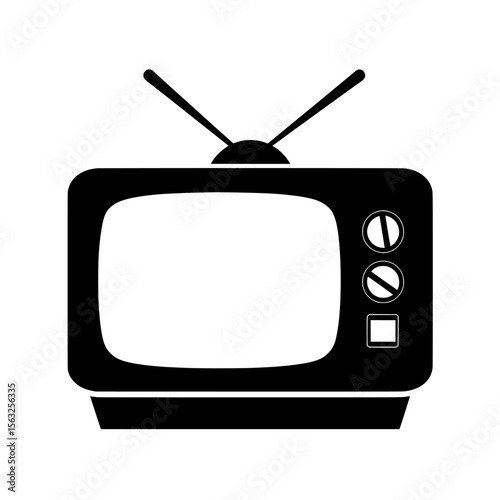 A modern TV icon illustrated in flat style is isolated on a plain background for use in website design, logos, apps, and UI