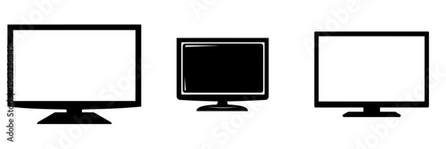Modern illustration of a realistic TV screen with a stylish LCD panel and LED type, serving as a large computer monitor display mockup and blank television template for graphic design elements in