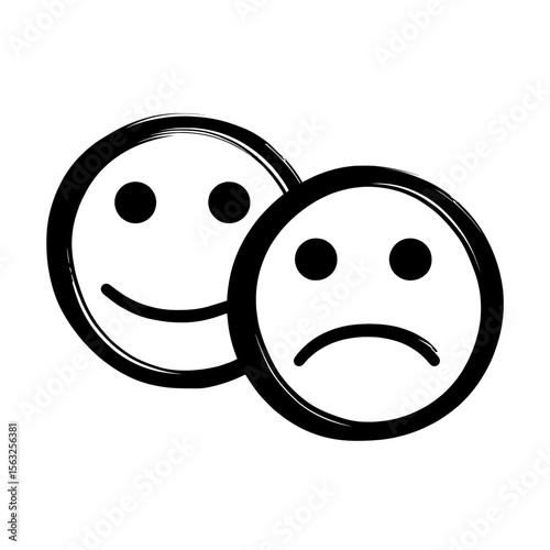 Line art smiley faces of happy and sad emotions designed as a modern icon for digital platforms