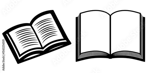 Modern graphics depict an open book line icon on a white background with a linear pattern, suitable for web and mobile in read mode, eps