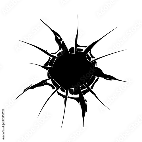 The crushed realistic glass set in Modern Cracked is positioned on a transparent alpha background and includes a bullet glass hole