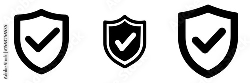 Modern flat illustration of a blue badge icon featuring a shield and check mark