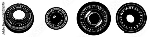 A row of camera lens diaphragm with numbers indicating aperture values