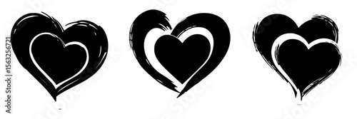 A black and red heart shape serves as a design for love symbols, rendered in a brush style and presented as a modern illustration isolated on a white background