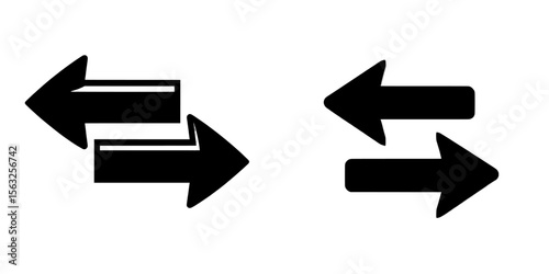 Black direction arrows are utilized for data transfer, synchronization, and migration, symbolizing a traffic bridge or exchange concept, within a linear logotype graphic art design isolated on a