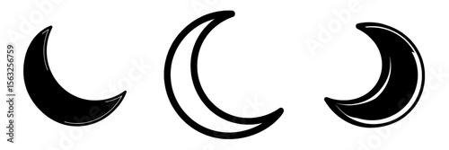 A half moon outline and filled modern icon sign symbol