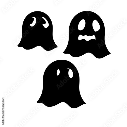 Halloween cute ghost creation kit featuring modern flat design and changeable face