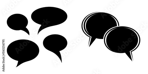 A black sign and a set of quote marks are depicted in isolation on a white background in this modern illustration