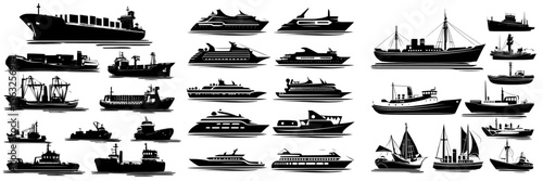 A range of different ships in a minimalist modern flat design style illustration