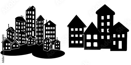 A suburban village cityscape is depicted in a modern flat design banner illustration