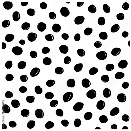 A unique background pattern consisting of irregular black and white dots, created with a sketchy hand-drawn style, suitable for various applications such as fabric prints, paper cards, tablecloths,