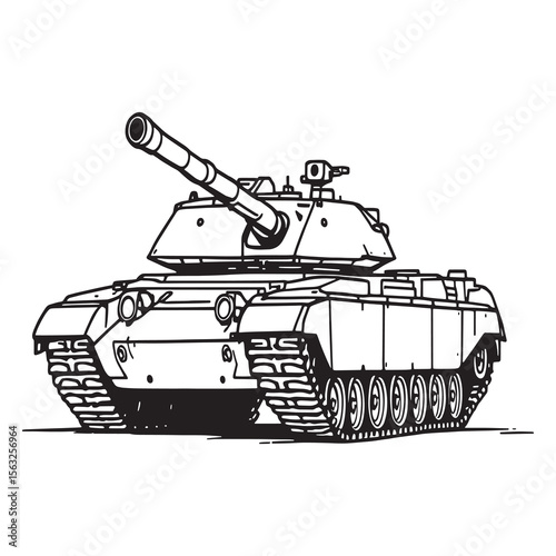 Abrams tank side view line art vector graphic military theme