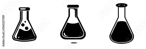 Icon of a laboratory beaker, representing a chemical experiment in a flask, symbolizing chemistry and biology, with a modern illustration of a flask, embodying science and technology, depicted as an