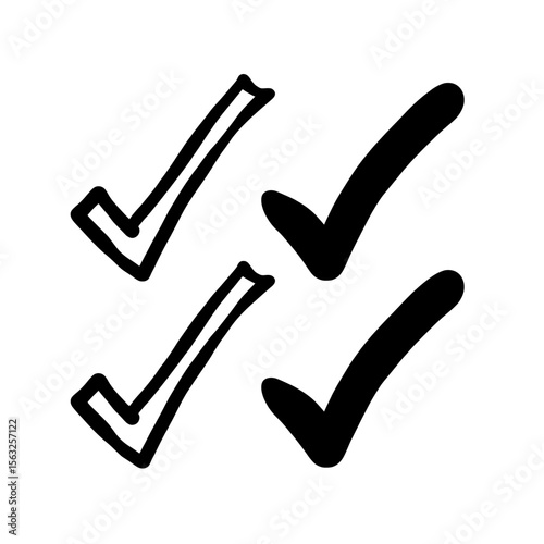 Check signs sketch and checklist marks, including voting agree symbols and examination task lists, are provided as a set of modern illustration symbols