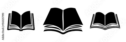 The modern icon of an open book is a filled flat sign suitable for mobile concepts and web design, represented by a book pages glyph icon as a symbol or logo illustration in modern graphics