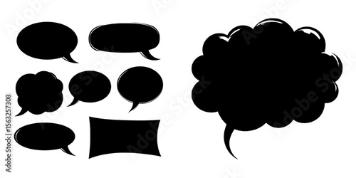 A set of quote speech bubble blank templates is available, featuring text in brackets on flat paper, citation frames, and quote bubbles, all presented as textboxes isolated on a color background with