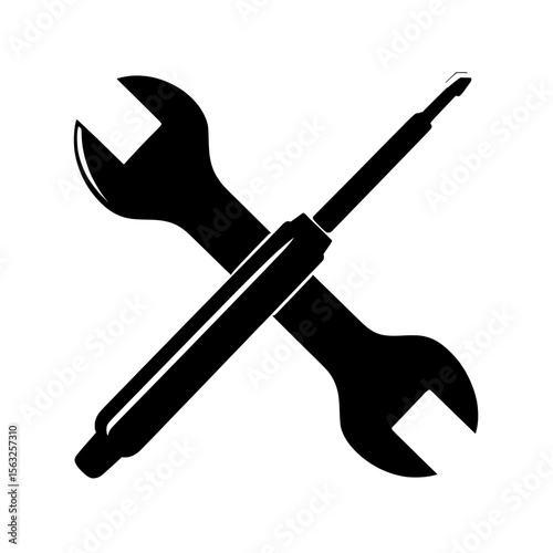 A wrench and screwdriver, symbols of repair and service, are depicted in isolation on a white background within a modern illustration