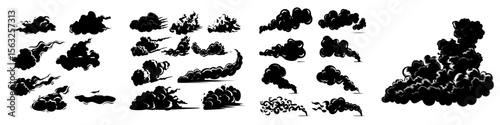 A set of smoke illustrations is available for special effects templates, including steam clouds, mist, fume, fog, dust, and vapor as 2D VFX clipart elements for animation