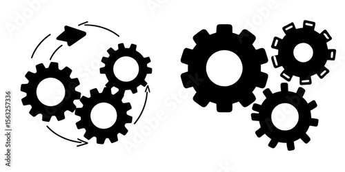 A flat-style workflow icon is depicted with a gear, symbolizing effective modern illustration on a white isolated background, representing a process organization business concept