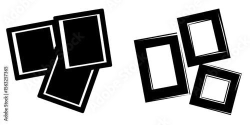 Three empty black photo frames accompanied by shadows, symbolizing modern stock